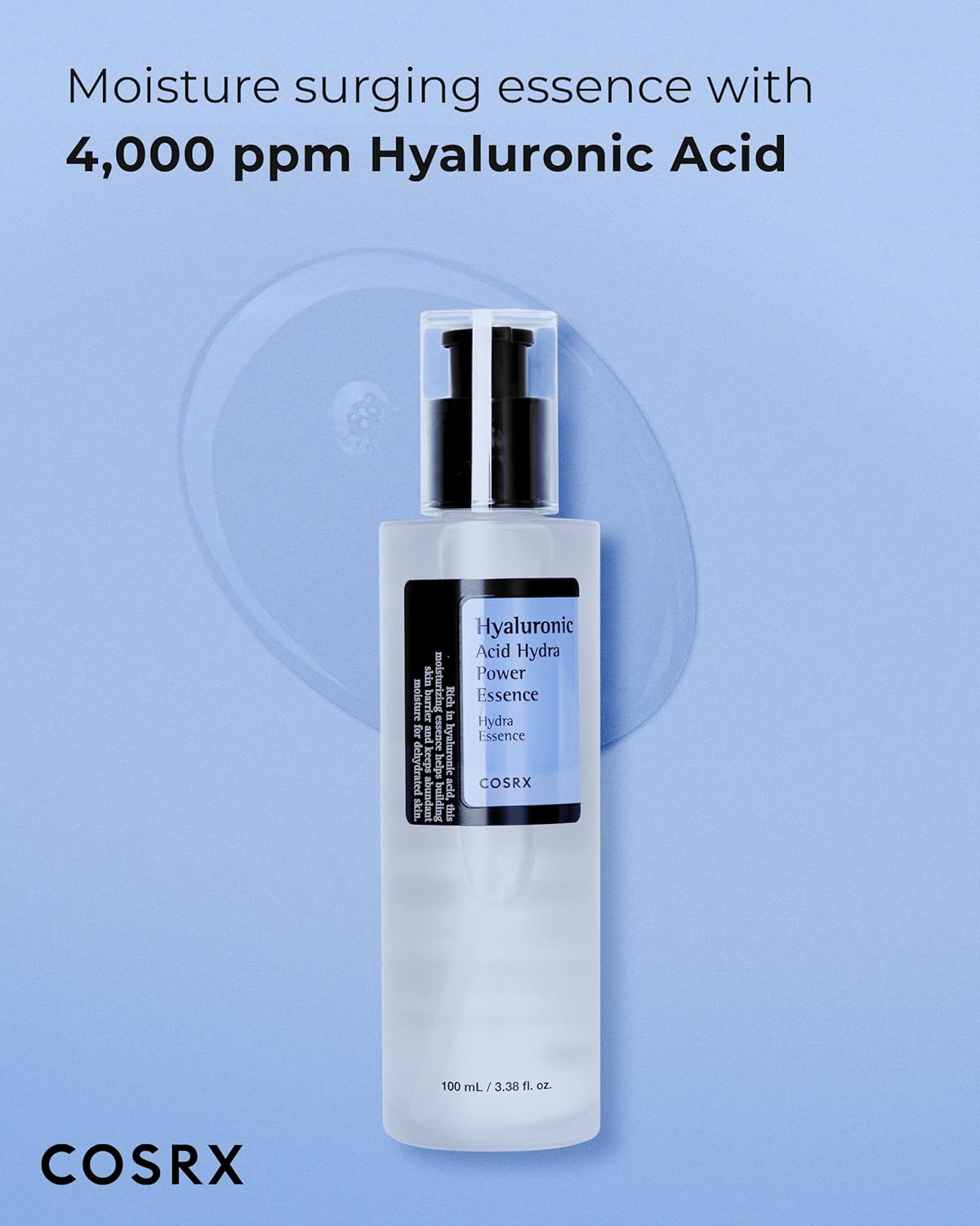 "COSRX Hyaluronic Acid Hydra Power Essence 100ml bottle with sleek design."