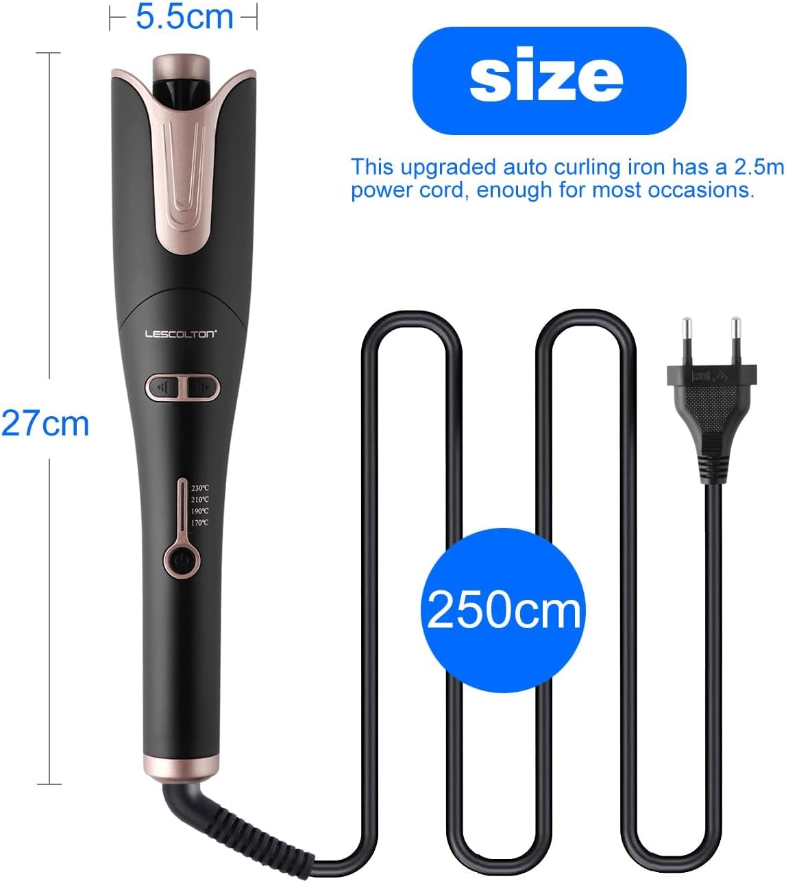 Lescolton Automatic Curling Iron in black, designed for effortless large curls.