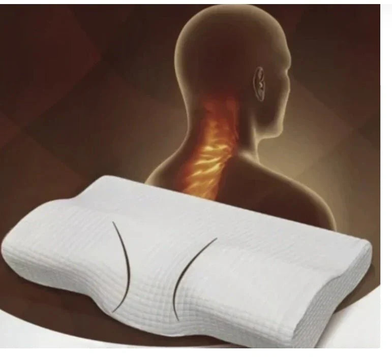 "ZAMAT Contour Memory Foam Pillow for neck pain relief, ergonomic design for side, back, and stomach sleepers."