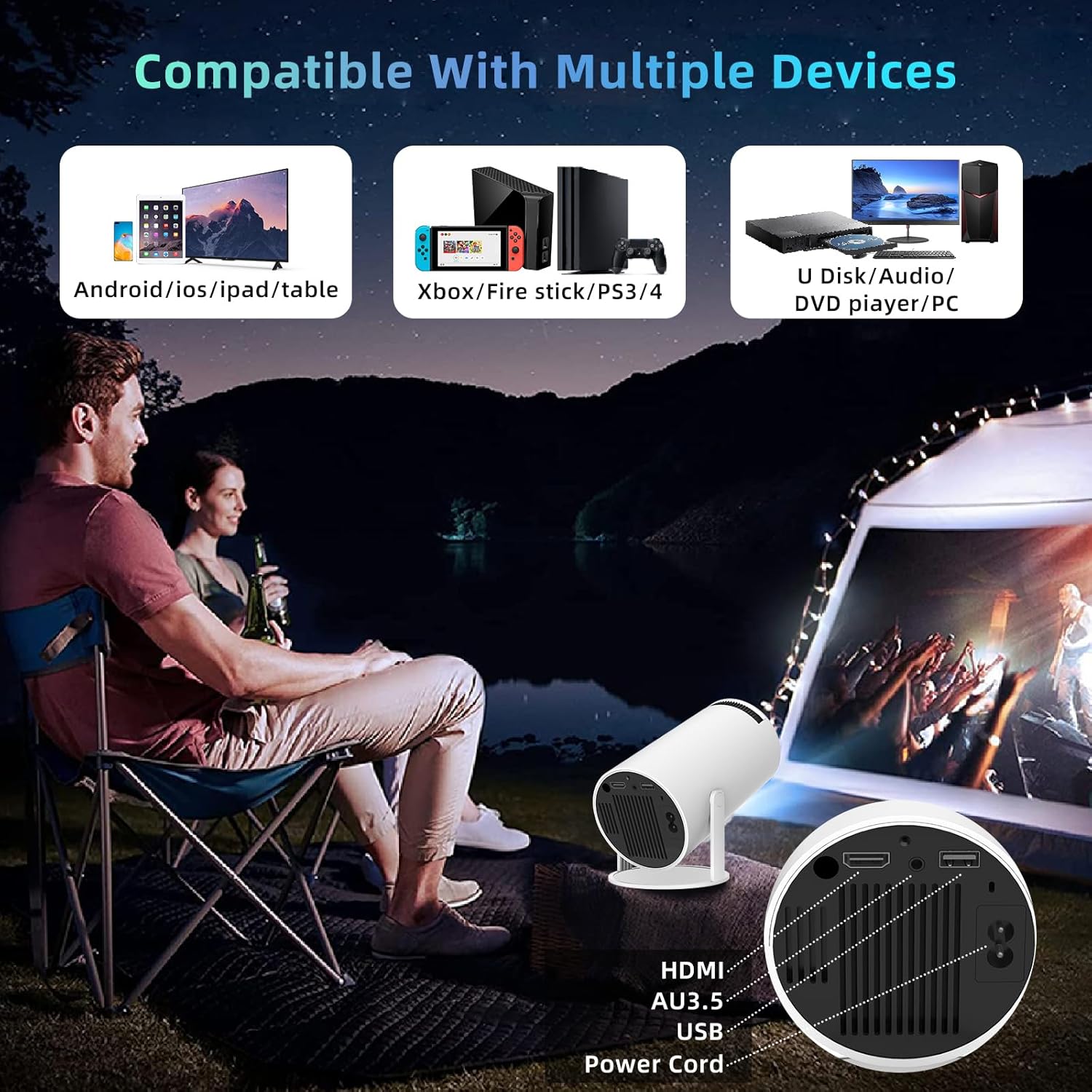 Limimart 4K Smart Mini Projector with 130-inch screen capability, featuring 5G Wi-Fi and Bluetooth 5.0 for a portable home theater experience.