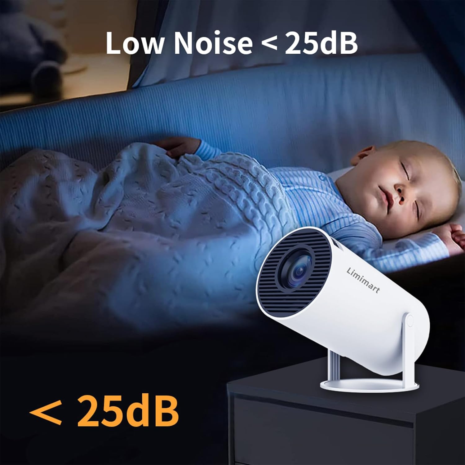 Limimart 4K Smart Mini Projector with 130-inch screen capability, featuring 5G Wi-Fi and Bluetooth 5.0 for a portable home theater experience.